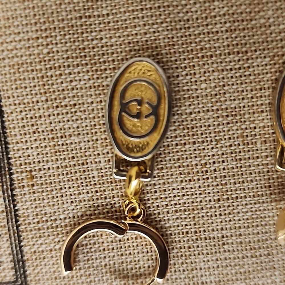 AUTHENTIC Gucci GG Charm Pendants Drop Earrings Customized Gold Plated - Picture 5 of 6